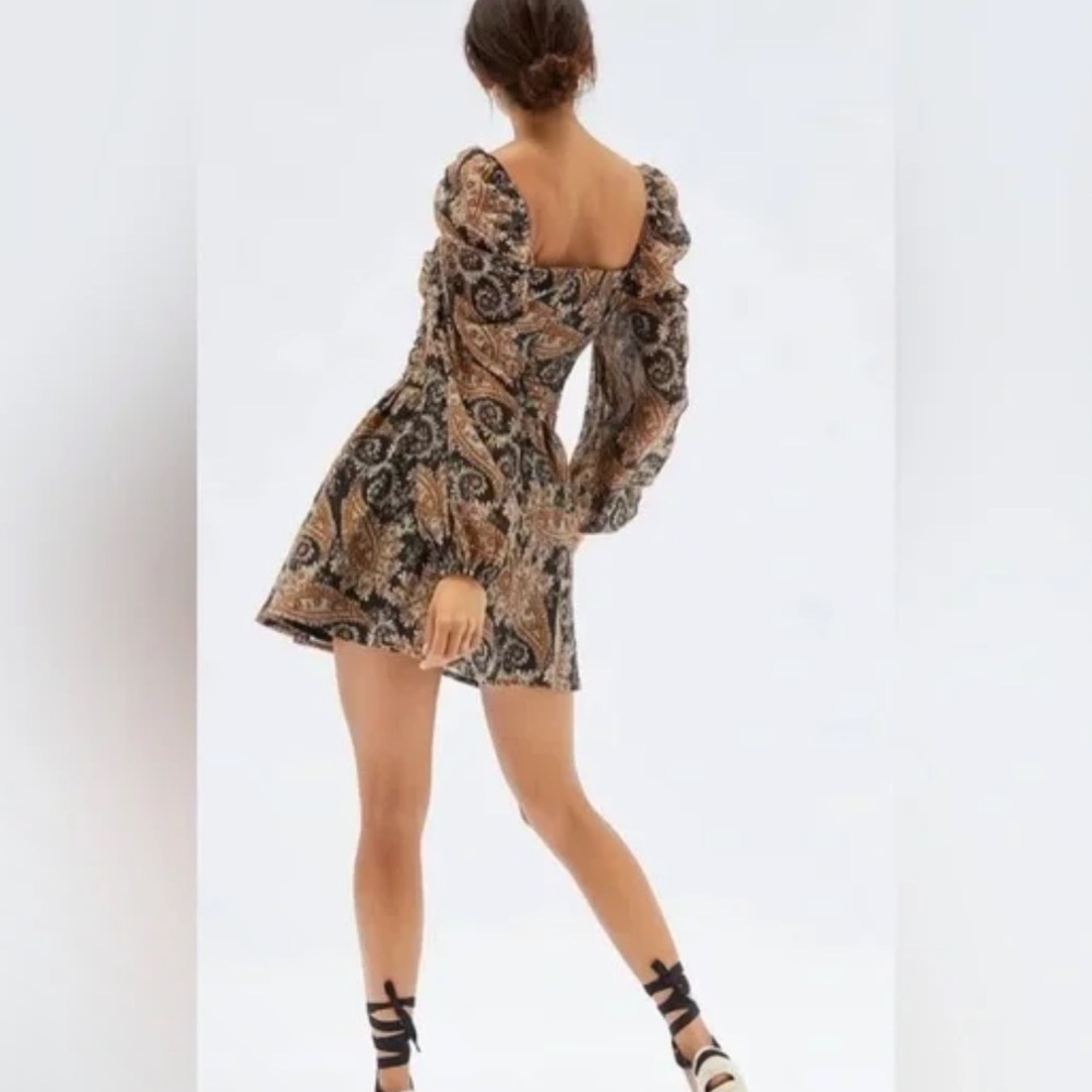 MINKPINK Black and Brown babydoll Paisley Long Sleeve mini Dress Small - Picture 6 of 7